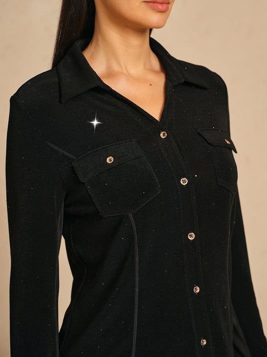 Chemise de golf boutonnée Luxe Édition Limitée à paillettes